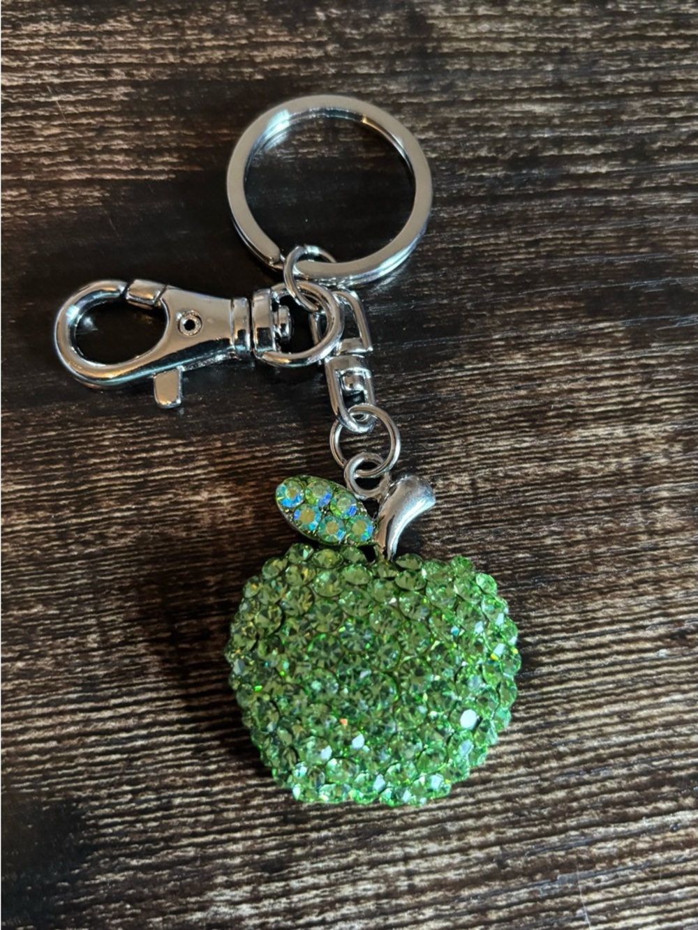 Green Crystal Apple Keychain